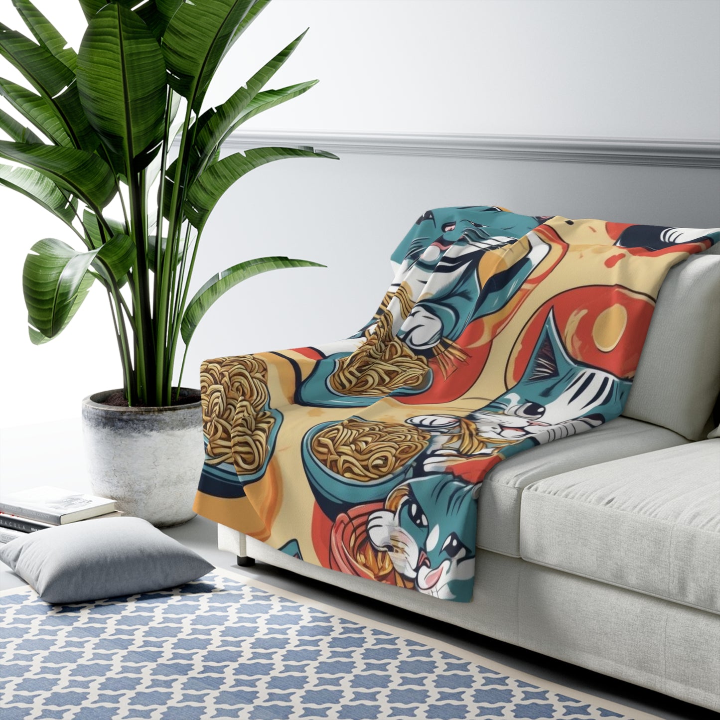 Cozy Cat-Themed Sherpa Fleece Blanket for Cat Lovers.
