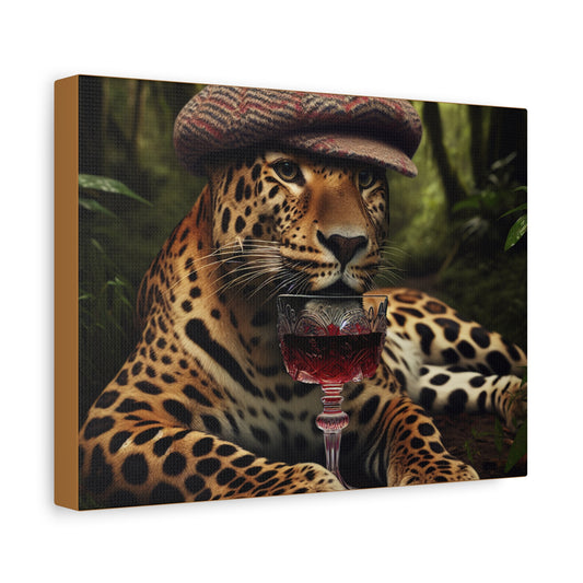 Wild Leopard Canvas Wall Art - Sophisticated Jungle Decor with Wine Glass Design.