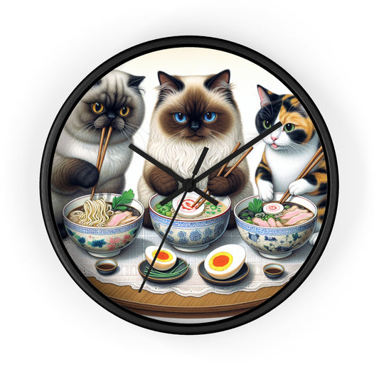 Cat-Themed Wall Clock - Cute Kittens Enjoying Ramen - Perfect Gift for Cat Lovers.