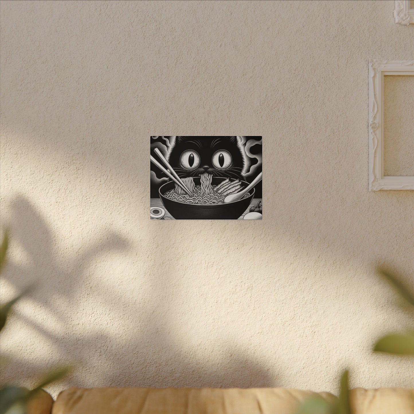 Whimsical Cat Ramen Canvas Art - Perfect Gift for Cat Lovers.