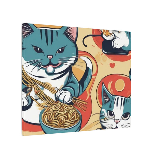 Cat-Themed Matte Canvas Wall Art - Cute Cats with Noodles.