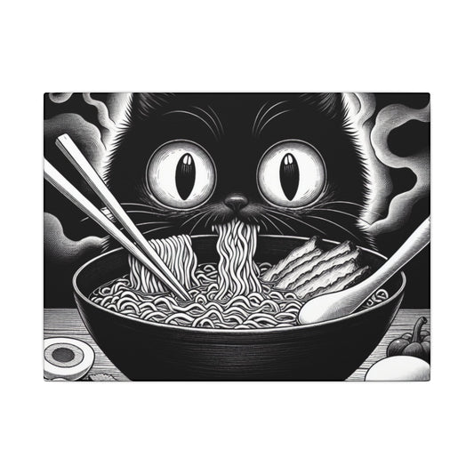 Whimsical Cat Ramen Canvas Art - Perfect Gift for Cat Lovers.