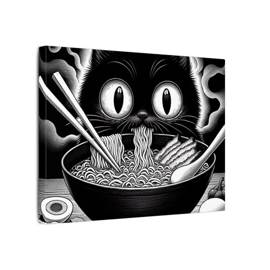 Whimsical Cat Ramen Canvas Art - Perfect Gift for Cat Lovers.